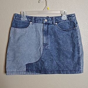 NWT Le‎ Lis Large Denim mini skirt patchwork contrast colors